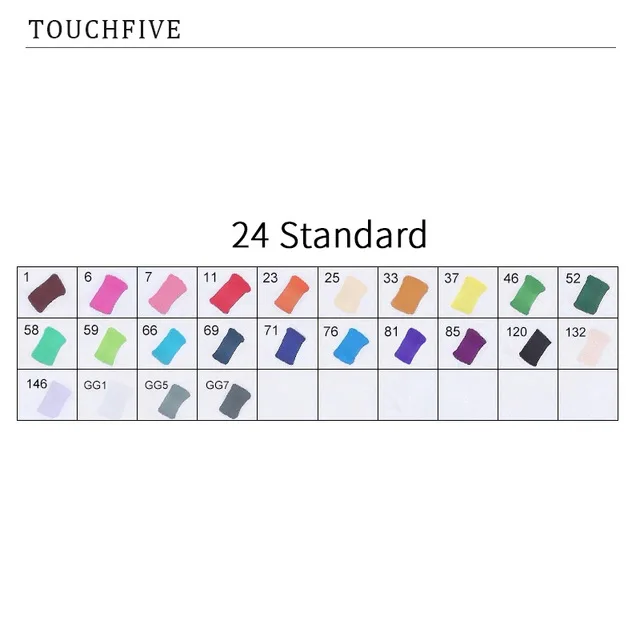 24 STANDARD TouchFIVE маркер для рисования комплекты 30/40/60/80/168 Цвета аниме студент эскиз конструкции манга спиртовой фломастер для рисования(легкое белое ручки - Color: 24 STANDARD