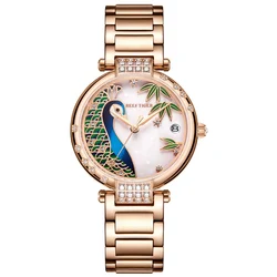New Reef Tiger / RT Luxury Rose Gold Watch White Dial Steel Women Automatic Mechanical Watches RGA1587
