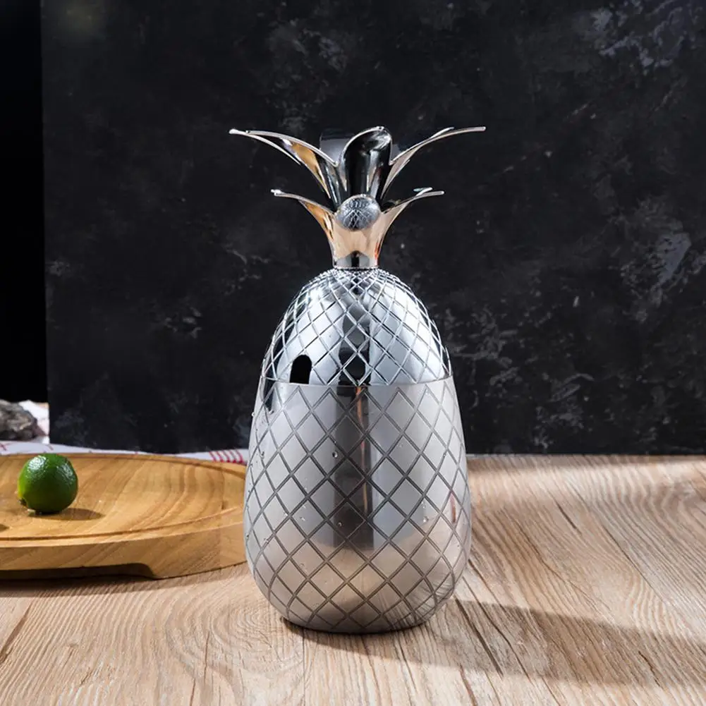 550ml silver Креативная форма ананаса, нержавеющая сталь, украшение для коктейля, стекло, 500 мл, неоновая мешалка для напитков, винных бутылок, барных инструментов - Цвет: 550ml silver