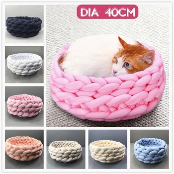 

1Pc Round Soft Knitted Cat House Bed Winter Warm Puppy Dog Kennel Nest Mat Kitten Cushion Pet Supplies