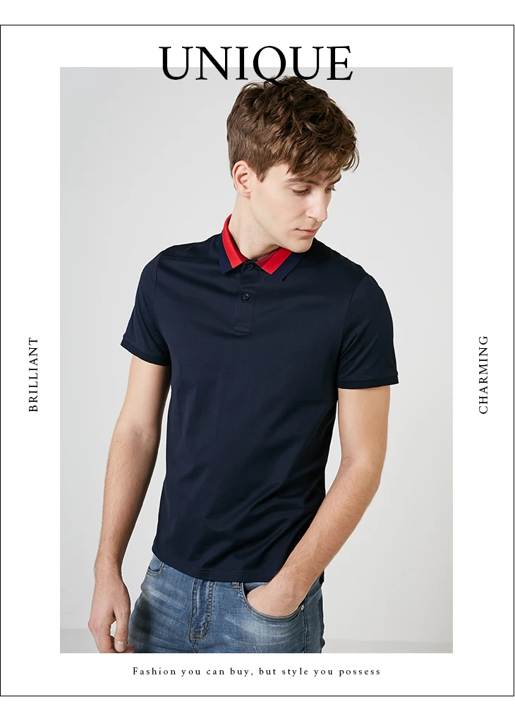 SELECTED Men's Summer Cotton Contrasting Slim Fit Short-sleeved Poloshirt S|419206546