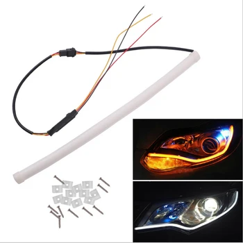 

2pcs 30cm 45cm 60cm 85cm DRL Daytime Running Light Flexible Soft Tube Guide Car LED Strip White Yellow Turn Signal Light bright