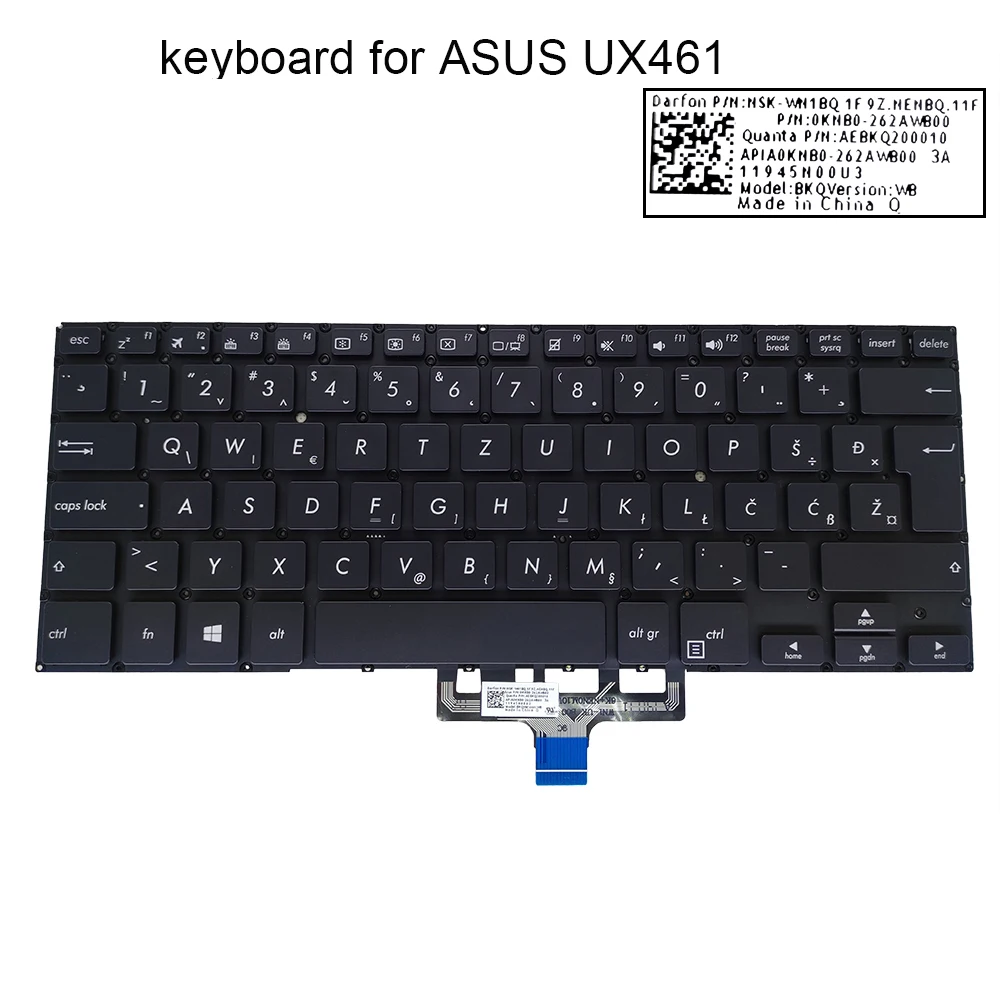 

UX461 Hungarian WB Croatian Backlit keyboard for ASUS ZenBook UX461UA UX461UN UX461FA Keyboard Light 0KNB0-262AWB00 262AHU00