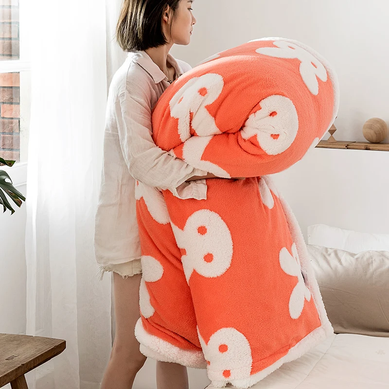 

Thick Cashmere Quilt Winter plus Velvet shan hu rong bei Throws Double-Layer Rug