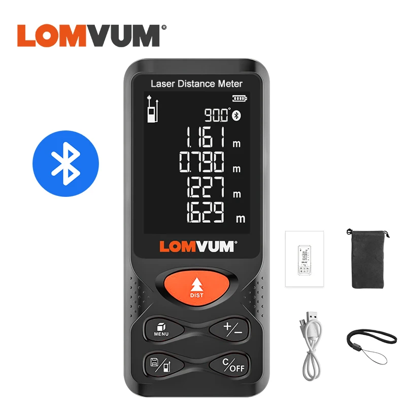 LOMVUM 레이저 거리 측정기, 블루투스 50M 120M, 틸트 레벨 측정 테이프, 레이저 눈금자, 디지털 레인지 파인더 ...