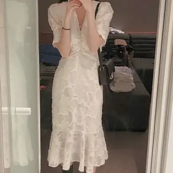 

White chiffon V-neck fishtail skirt suit inner dress female Summer 2020