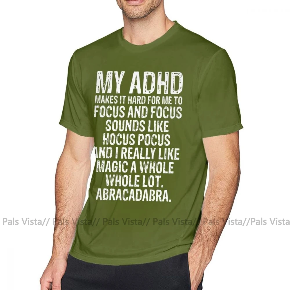 Футболка с надписью «Adhd», футболка с цитатой и синдромом внимания, футболка с графикой 5x, хлопковая Классическая забавная футболка с короткими рукавами для мужчин - Цвет: Армейский зеленый