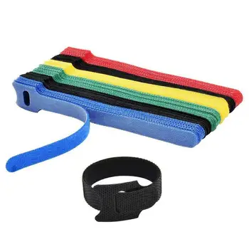 

50Pcs Reusable Tool Hook And Loop Cable Ties Multiple Colour Dropship Cable Cord Nylon Strap Hook Loop Ties Tidy Organiser