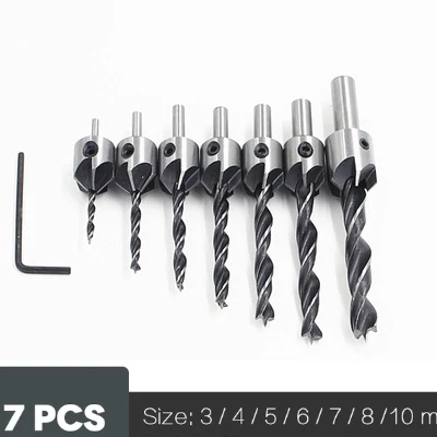 4Pcs/7Pcs Flute Countersink Drills Bits Countersunk Head Drilling Bit Set 3 Tips Woodworking Drill 3,4,5,6,7,8,10Mm 4 pcs 1 set 