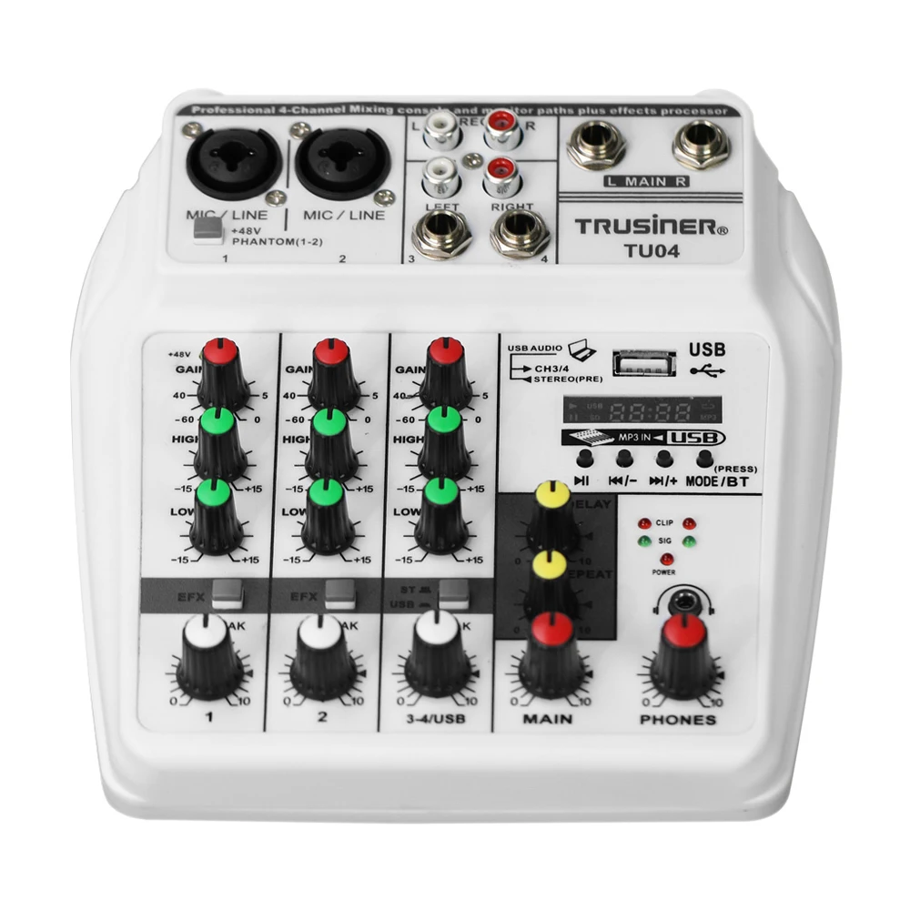 TU04 BT звуковой микшерный пульт записи Phantom power Monitor AUX Paths Plus Effects 4 канала аудио микшер с USB EU PLUG/US PLUG