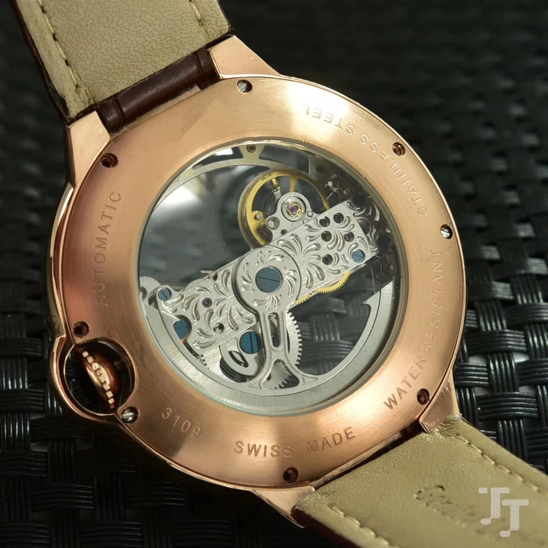 Famous Brand New Men Black Brown Leather Diamond Bezel Automatic Mechanical Watch Stainless Steel S