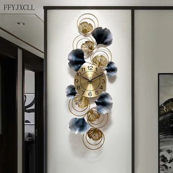 

New Chinese Style Hanging Clock Living Room Pocket Watch Home Atmosphere Light Luxury Clock Creative Fashion Ginkgo Leaf Clock