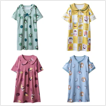 

Women cotton sleepshirts nightgown short sleeve plus size 4XL nightdress for ladies cartoon home dress summer girl casual nights