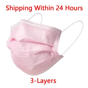 

10pcs/200pcs Pink Masks Non Woven Disposable Face Mask 3 Layer Elastic Earloop Mouth Face Disposable Masks