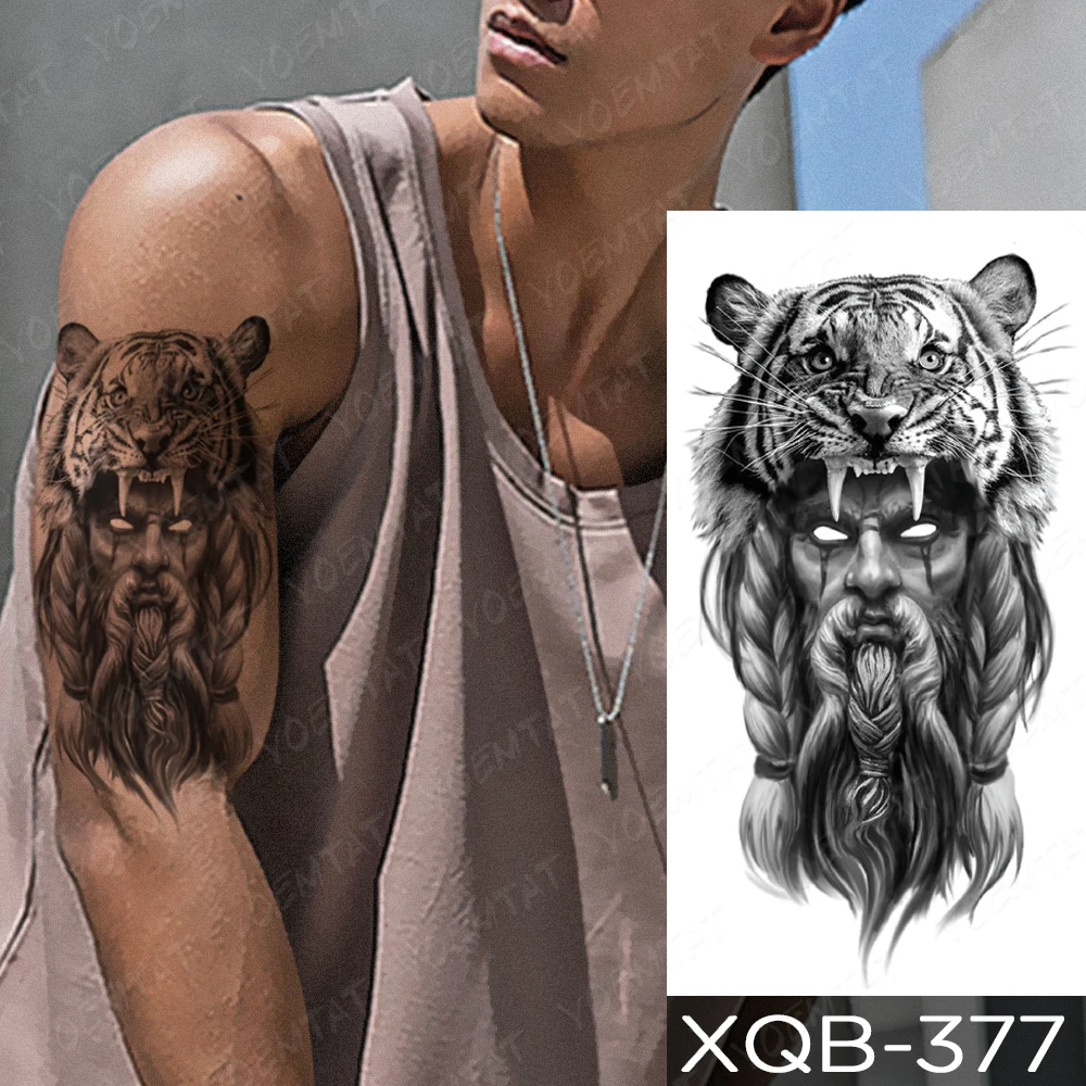 Tattoo Sticker Tiger Lion Wolf Waterproof Temporary Tattoo Sticker For Men Tribal Transfer Flash Tatoo Arm Sleeve Body Art Fake Tattoos Women
