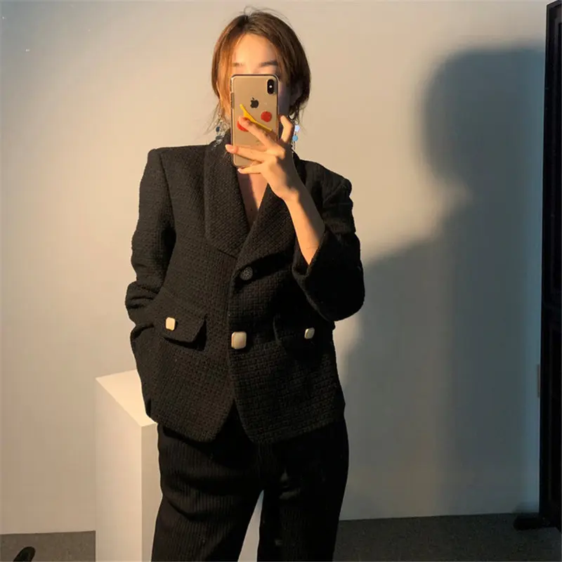 HziriP Loose Plus Women Elegance High Waist Korea All Match 2020 Gentle Chic Woolen Slender Lady Feminine Street Blazers | Женская