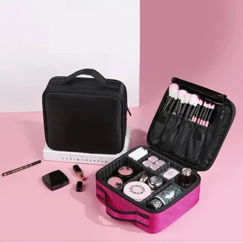 

Multi-pockets Mini Make-up Organizer Waterproof Storage Suitcase for Cosmetics DIY Removable Separator Portable Travle Box