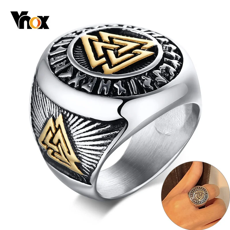 Vnox Anillo de joyería vikingo Vintage para hombre, banda de sello de