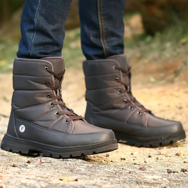 

Large Size 45-46 Winter Men's Shoes Nylon Plush Warm Mid Calf Boots Man Rubber Lace Up Snow Boots Men Solid Dropshipping