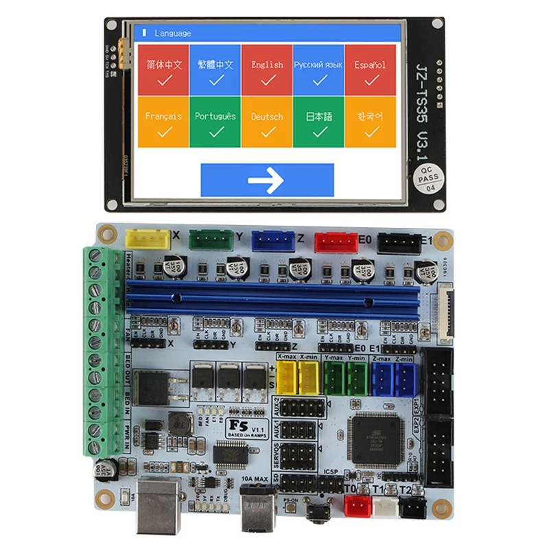 Материнская плата для 3D-принтера F5 V1.1+ 3,5 дюймов Wifi цветной сенсорный экран 9 языков вместо базы Mks