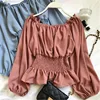 2020 Autumn Chiffon White Blouse Shirt Off Shoulder Crop Top Long Sleeve Blouses Ruffles Solid Sexy Blusa Mujer Black Tops 6