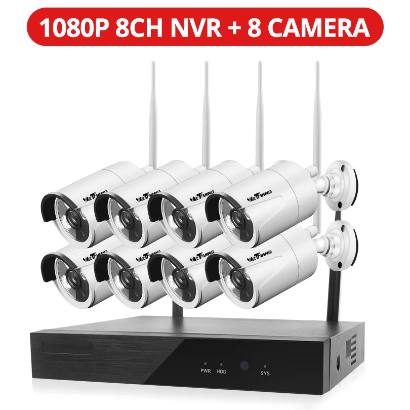 8 cameras set Weтранс 1080P 8CH система видеонаблюдения Wifi NVR наружное ночное видение Full HD CCTV беспроводной домашний комплект камер видеонаблюдения - Цвет: 8 cameras set