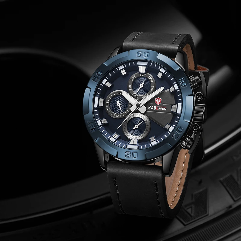 

KADEMAN New Men's Fashion Sport Watch Men Leather Waterproof Quartz Watches Male Date Analog Clock Relogio Masculino Meska Straz