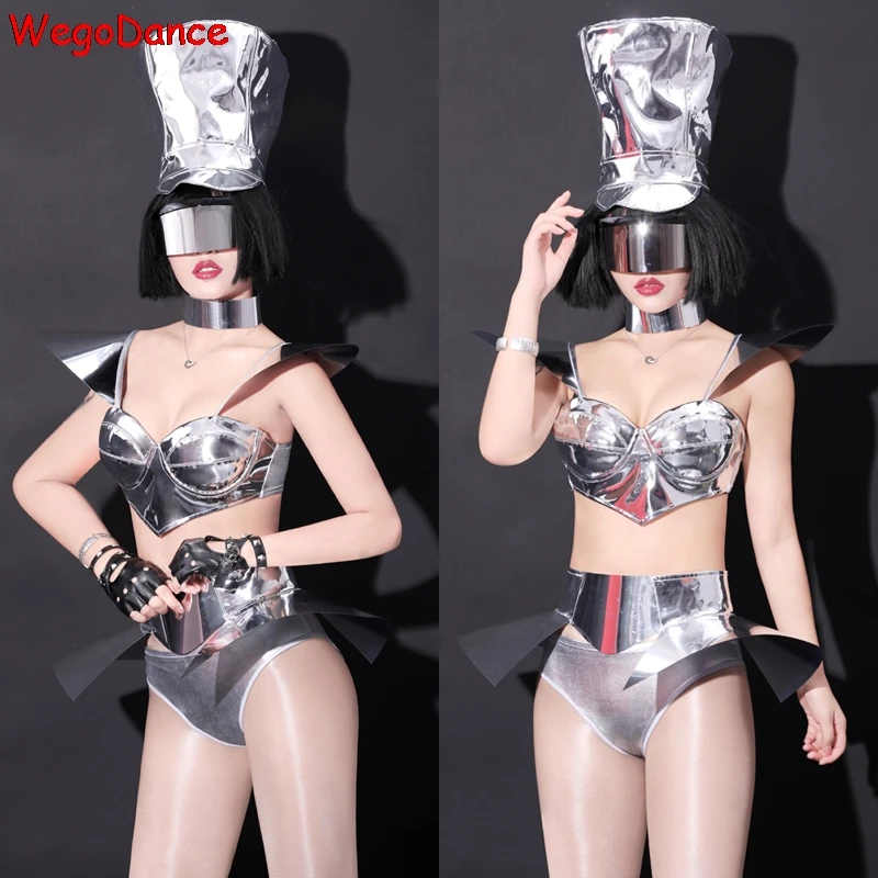  Hot Sale Women Clothing Nightclub Bar Ds Costumes New Sexy Dj Silver Singer Gogo Dancer Party Dance