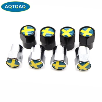 

4 Pcs/Set Aluminum Alloy/Copper Sweden National Flag Tire Valve Stem Cap Tire Wheel Stem Air Valve Caps for Auto Cars