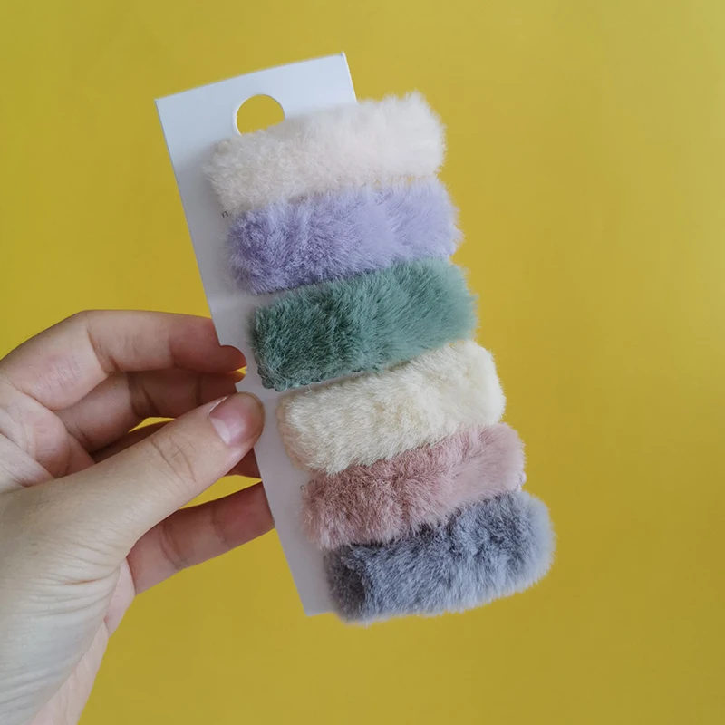 

2Pcs/Set New Winter Plush Square Hairpins Candy Color Faux Fur Hair Clip Barrettes Korean Fashion Girls Kids Hair Accessories