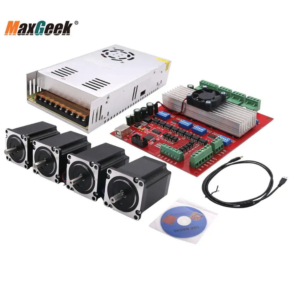 Maxgeek MACH3 CNC 4-осевой комплект (контроллер шагового двигателя TB6560 + 4 шт. Nema23 57