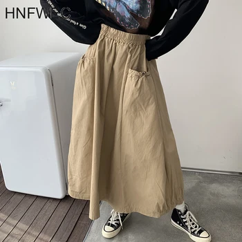 

2020 New Spring And Summer Korean Styles A-line Big Size Pocket Halfbody Loose Skirts Elastic Waist V300