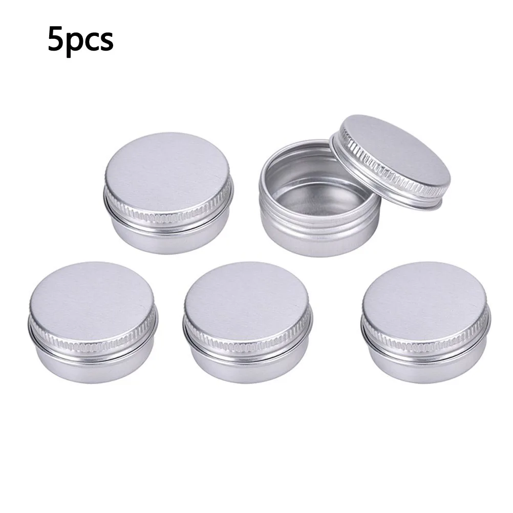 

5pcs(5g/10g/15g) Cosmetic Lip Balm Containers , Screw ThreadAluminum Empty Slip Slide Round Storage for Beauty, Cosmetics