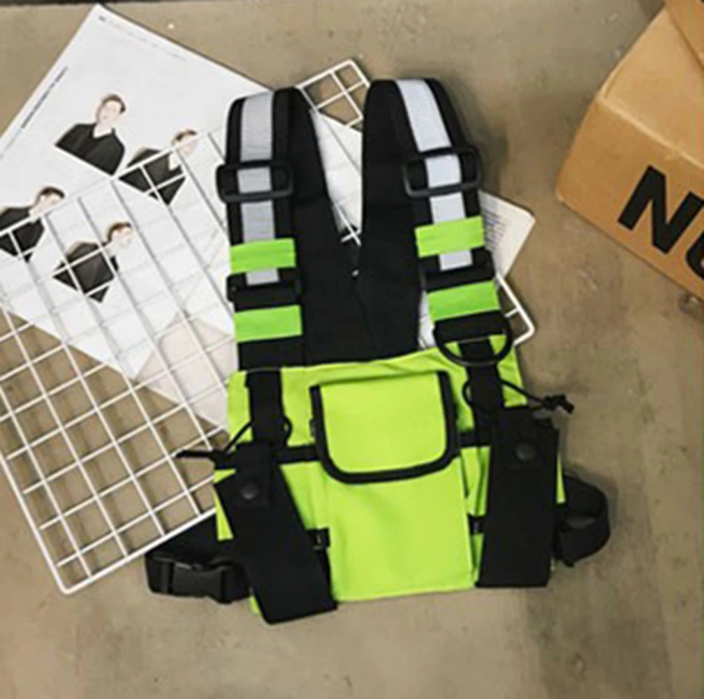 

Women Chest Rig Bag Neon Green Functional Tactical Harness Pack Multi-pocket Vest Hip Hop Streetwear Adjustable Unisex Reflect