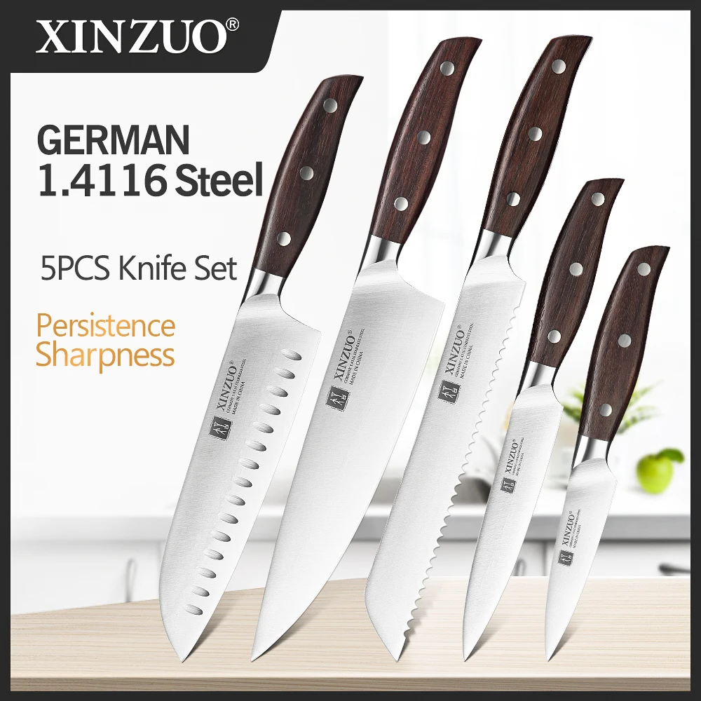 Kitchen Knife Set 5PCS High Carbon Germany 1.4116 Stainless Steel Red Sandalwood Handle Cooking Slicing Tool kitchen knives
