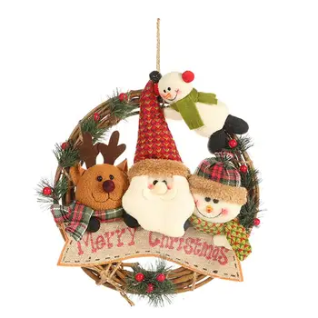 

Christmas Rattan Circle Santa Claus Snowman Elk Rattan Circle Pendant Rattan Wreath Ornament Decorations