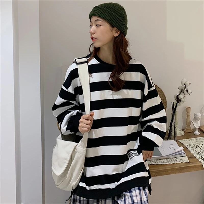 Толстовки для женщин Ulzzang Harajuku мягкие полосатые женские весенние корейский стиль свободные тонкие уличные Простые Модные женские s одежда