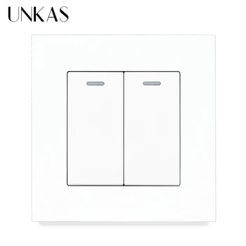 

UNKAS Simple Style Gray PC Plastic Panel 2 Gang 1 / 2 Way On / Off Light Wall Rocker White Black Grey Gold Color AC 12-250V 16A