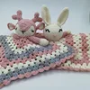 Crochet Elk Deer  Rabbite Toy Set Comfort towel Baby Rattle Biting Ring Handmade Baby Teething Ring Stuffed Plush Toys Gifts 3