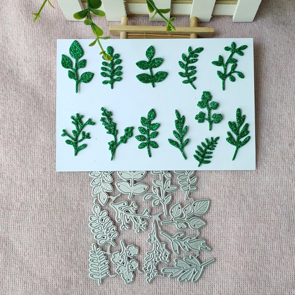 Troqueles de corte de 12 piezas, conjunto de ramas y hojas, plantilla de metal para bricolaje álbum de recortes papel, fabricación de tarjetas, troqueles artesanales en relieve