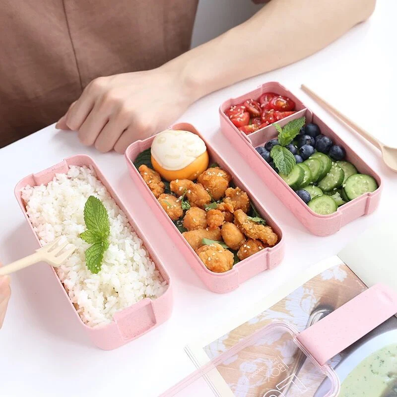 

900ml Portable Healthy Material Lunch Box 3 Layer Wheat Straw Bento Boxes Microwave Dinnerware Food Storage Container Foodbox