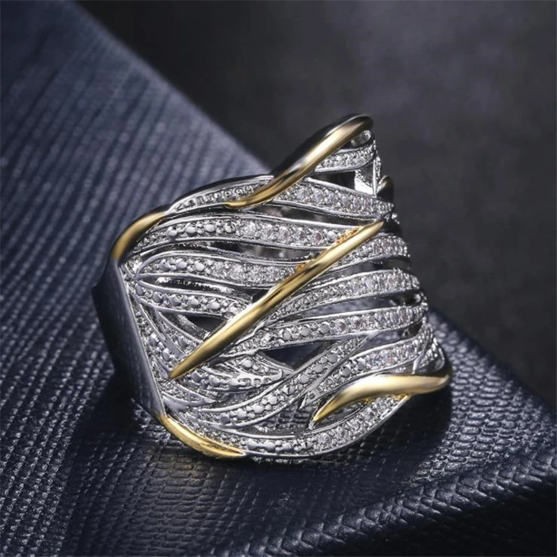 Роскошное мужское женское Хрустальное циркониевое модное кольцо на палец серебряное Золотое расслоение винтажные праздничные обручальные кольца для влюбленных