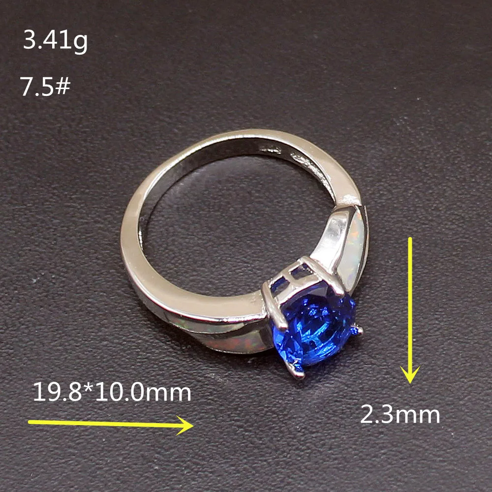 Gemstonefactory Jewelry Big Promotion Single Unique 925 Silver Sapphire White Opal Women Girls Gifts Band Rings 7.5# 20214431