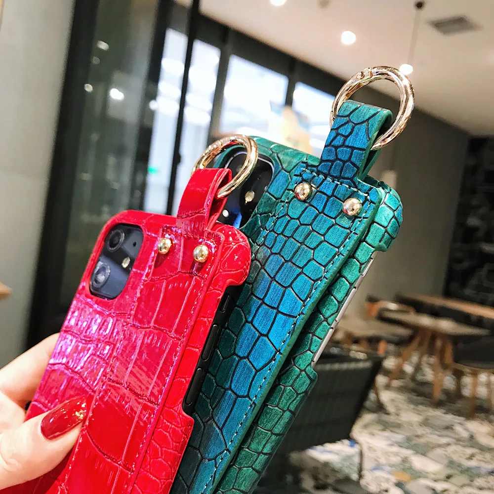 Роскошный чехол из крокодиловой змеиной кожи для iPhone 11 Pro Xs Max на запястье