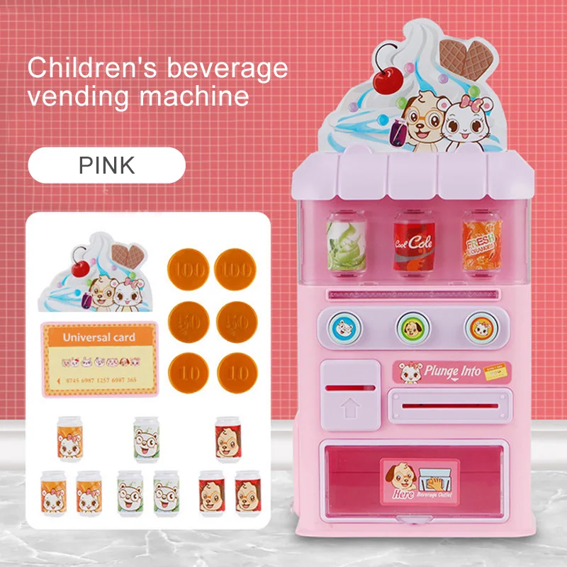 Baby toy play coins children shops shopping miniature plastic mini vending machine kids toy store supermarket playset groceries - Цвет: Pink