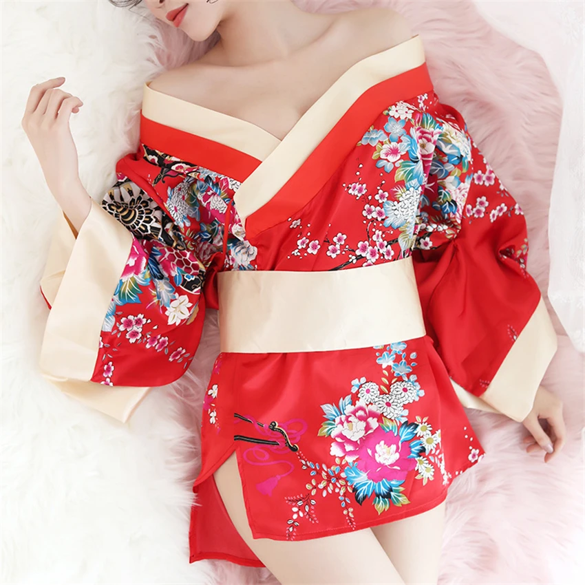 Sexy Kimono Nightgown Yukata for Woman Japanese Floral Fashion Yakata Cardigan Haori Silk Sleepwear Leisure Wear Pajamas Dress