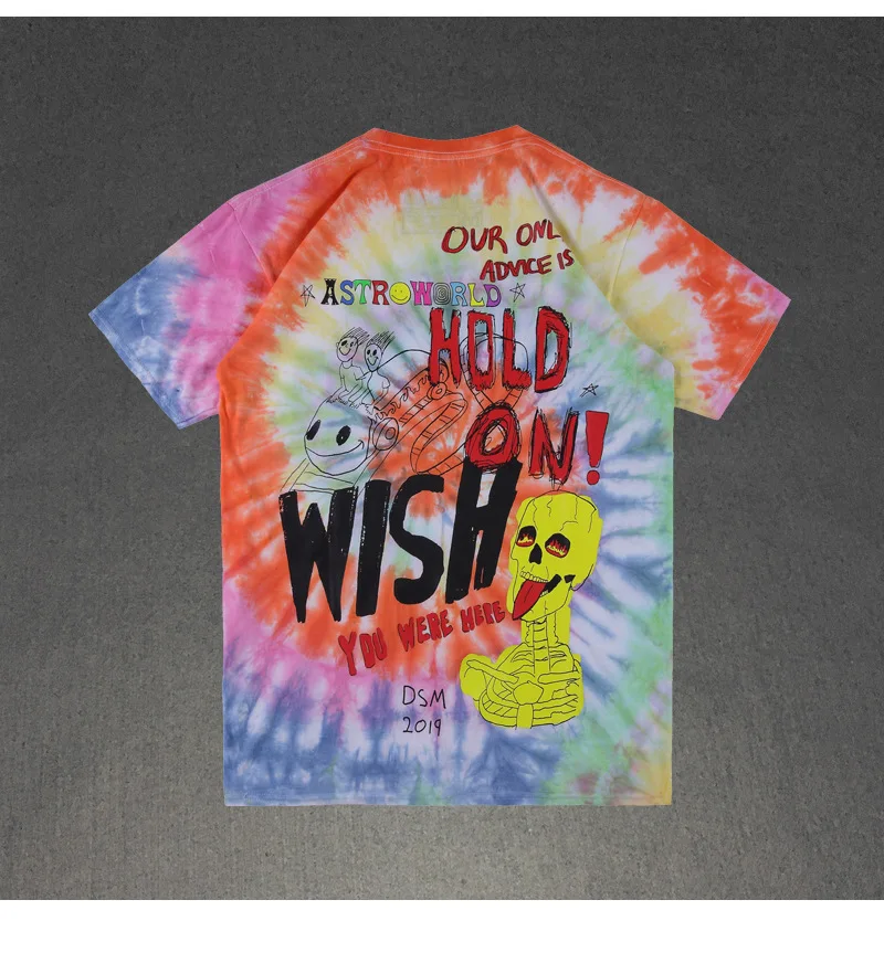 Ручная работа Трэвиса Скотта Astroworld фестиваль Run Tie Dye Tee T для мужчин и женщин 1:1