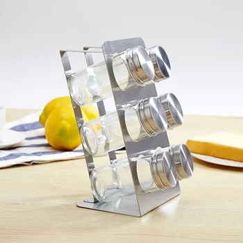 

6pcs Dust-Proof Visible Stainless Steel Seasoning Jar Spice Storage Bottle Set With Rack Kitchen Utensils LAD-sale