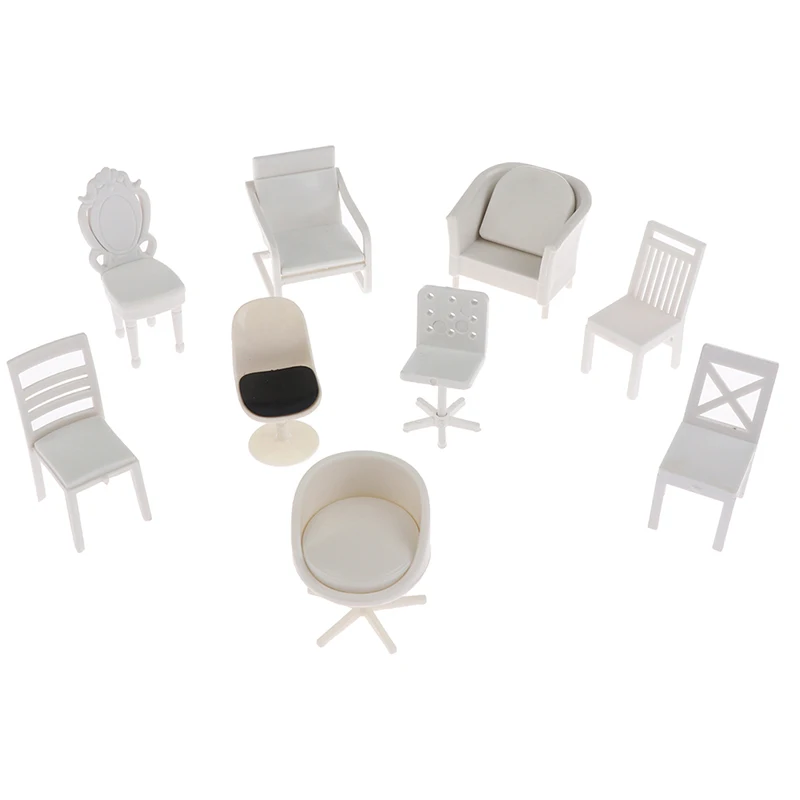 1:20 Dollhouse Miniature 9 Style White Plastic Furniture Chair Sofa Stool Model Doll House Decor Toy 4