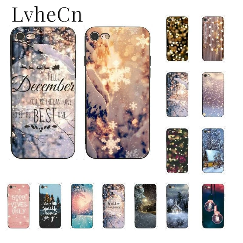 LvheCn пейзаж зимний светильник Снег DIY печать PhoneCase для iPhone 4 5 5S 6 6S 6plus 7 7plus 8 plus X XS MAX XR